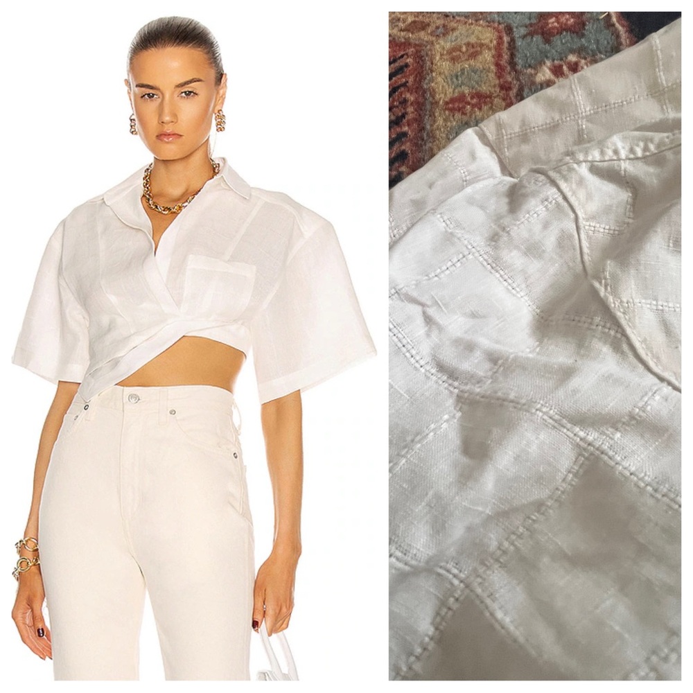 Jacquemus Le Chemise Capri white linen crop top button down collared XS 2 34